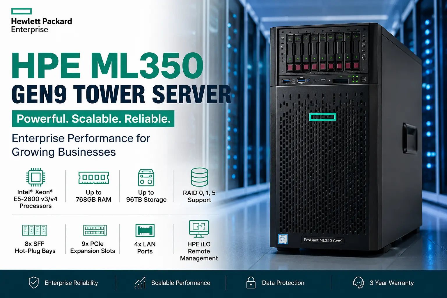 HPE ML350 Gen9 tower server for business applications