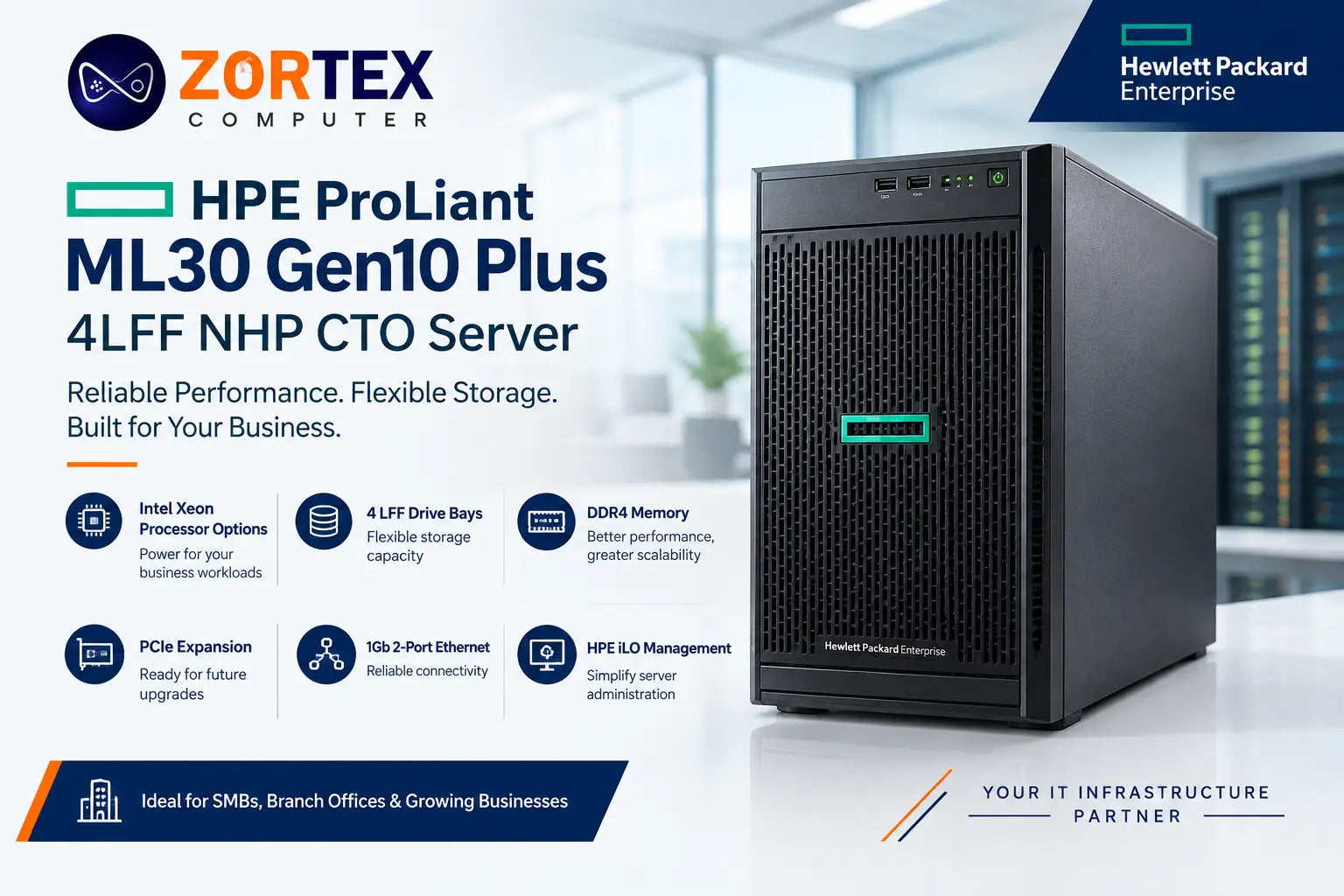 HPE ML30 Gen10 Plus server with 4 LFF drive bays