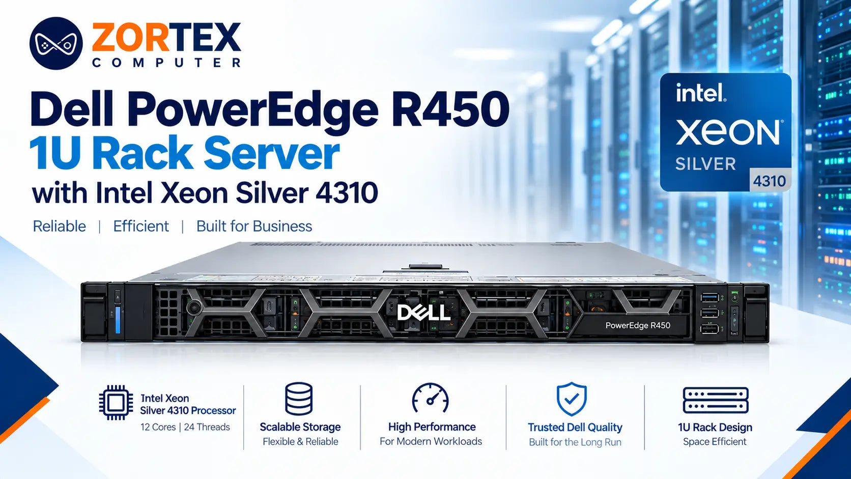 Dell R450 1U rack server with Intel Xeon Silver 4310