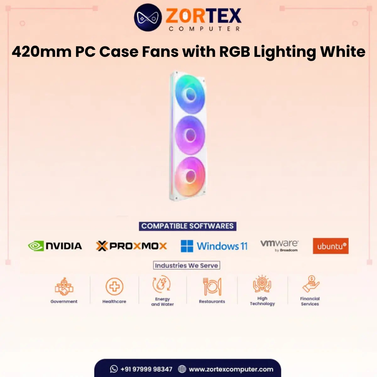 NZXT 420mm PC Case Fans with RGB Lighting White Case Fan