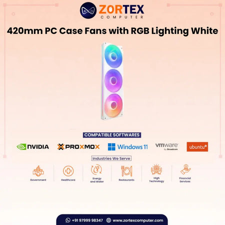 NZXT 420mm PC Case Fans with RGB Lighting White Case Fan