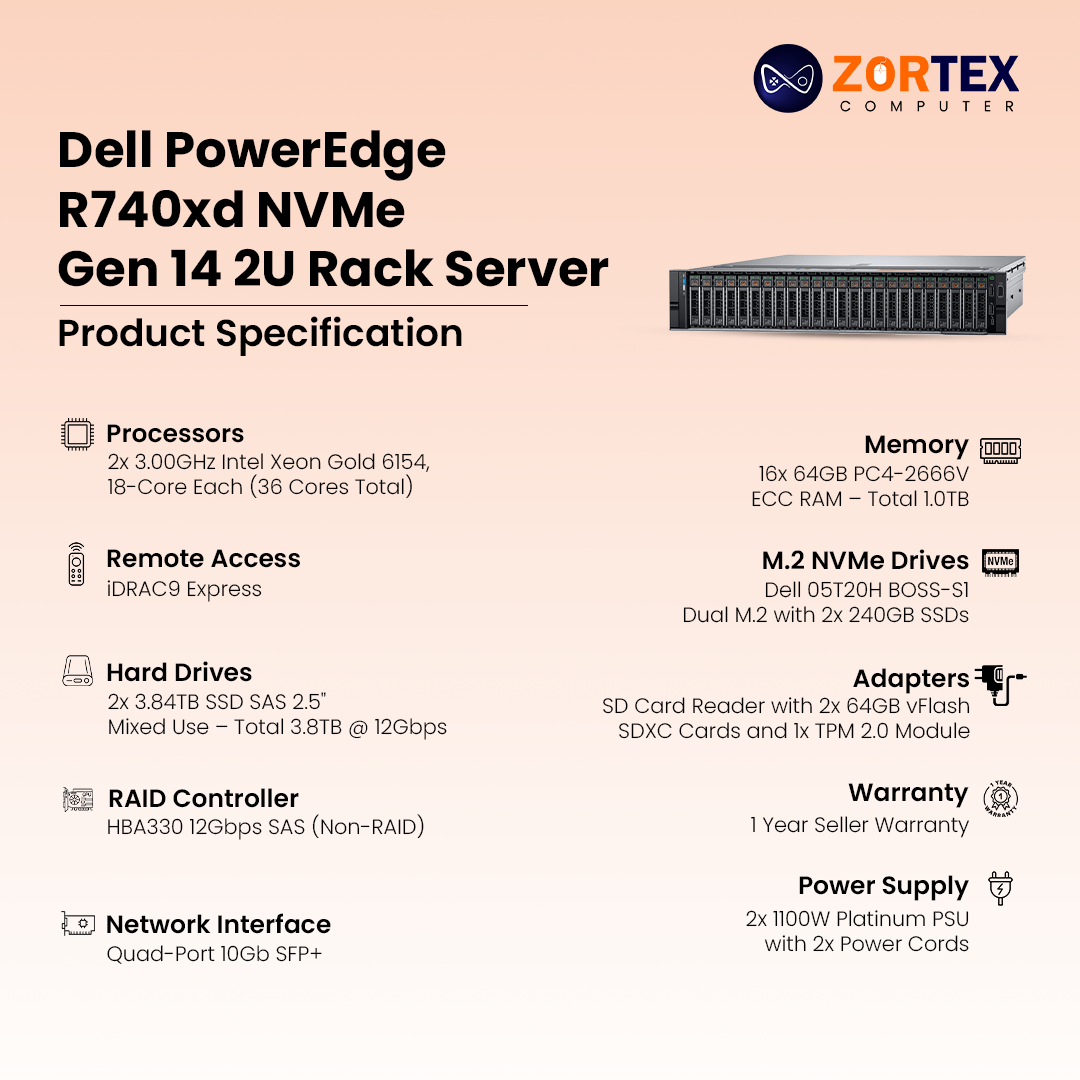 Dell PowerEdge R740xd NVMe Gen 14 2U Rack Server