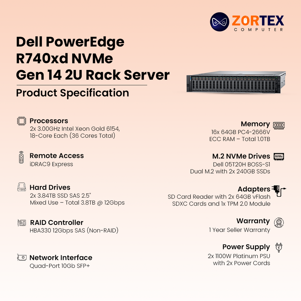 Dell PowerEdge R740xd NVMe Gen 14 2U Rack Server