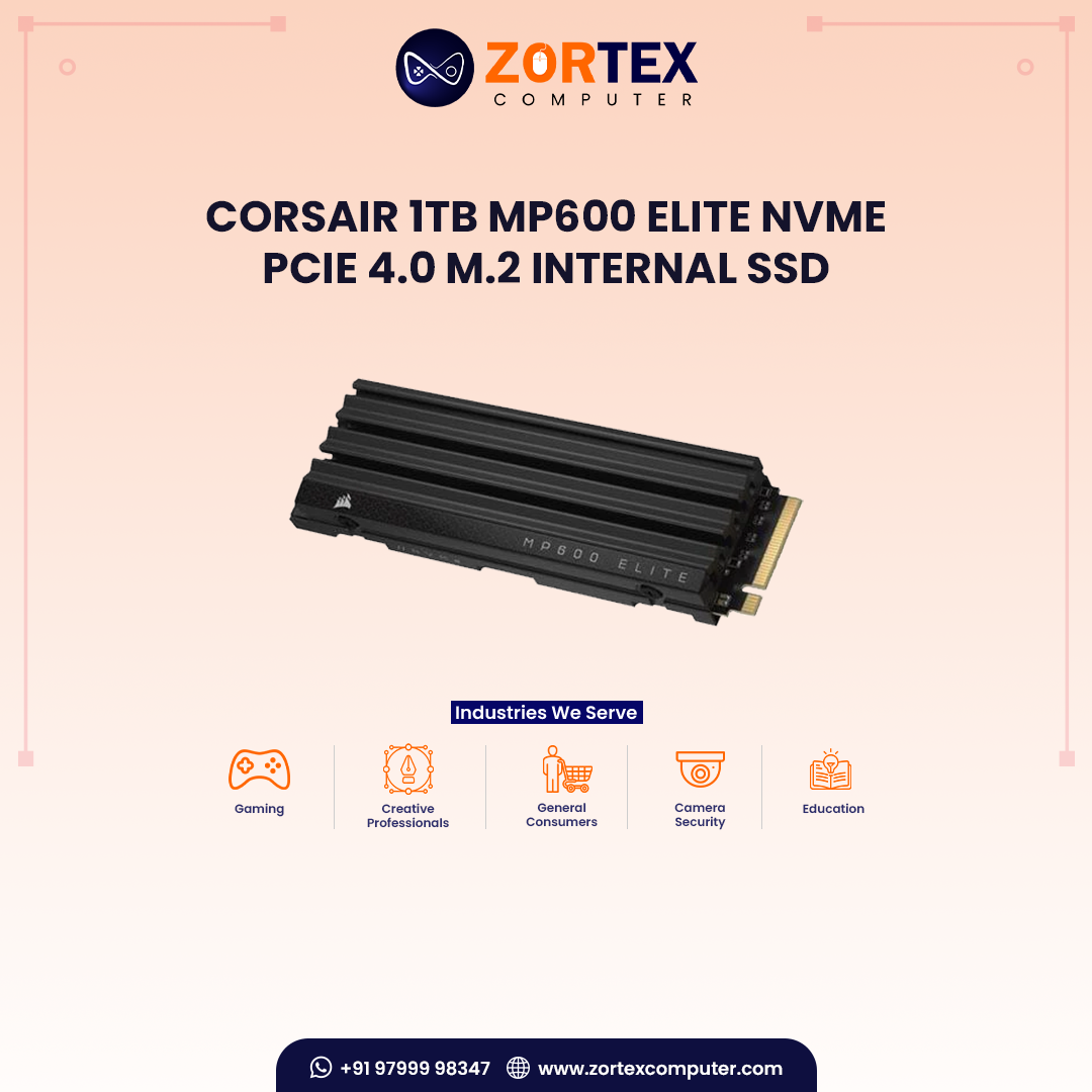 Corsair 1TB MP600 ELITE NVMe PCIe 4.0 M.2 Internal SSD