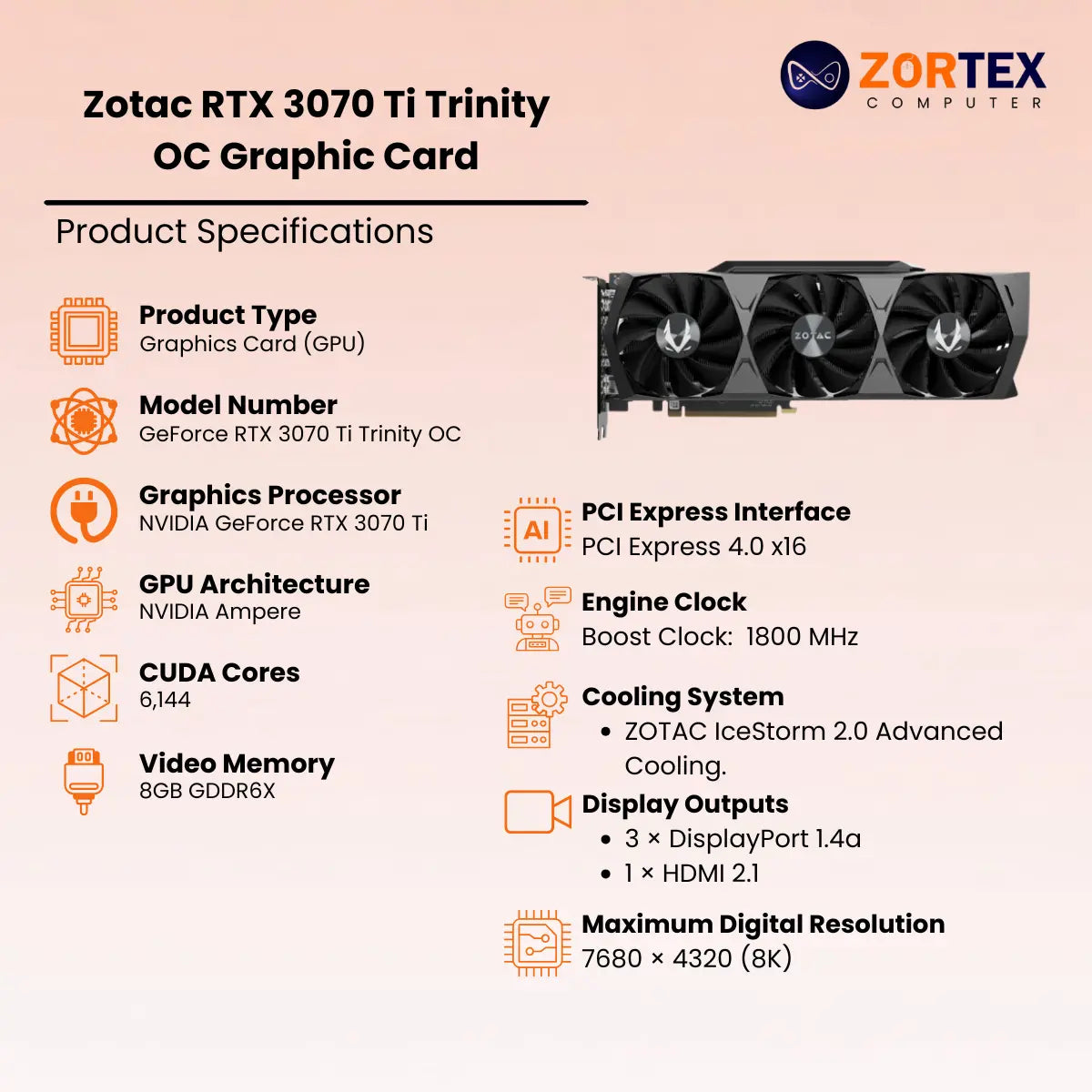Zotac RTX 3070 Ti Trinity 8GB Graphics Card ZT-A30710D-10P