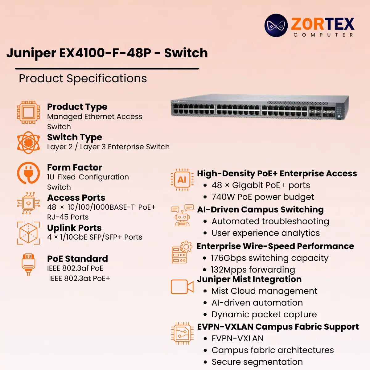 Juniper EX4100-F-48P- Switch