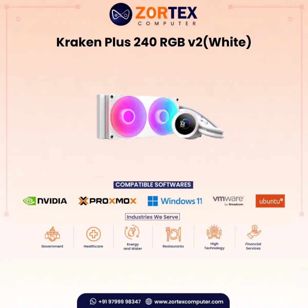 NZXT Kraken Plus 240 RGB V2 White CPU Liquid Cooler