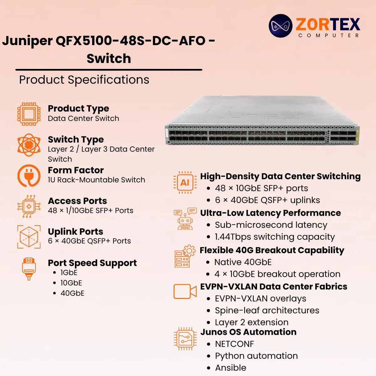 Juniper QFX5100-48S-DC-AFO - Switch