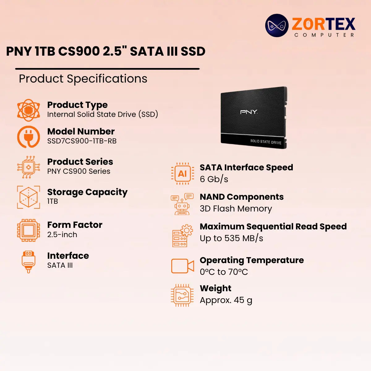 PNY 1TB CS900 2.5" SATA III SSD