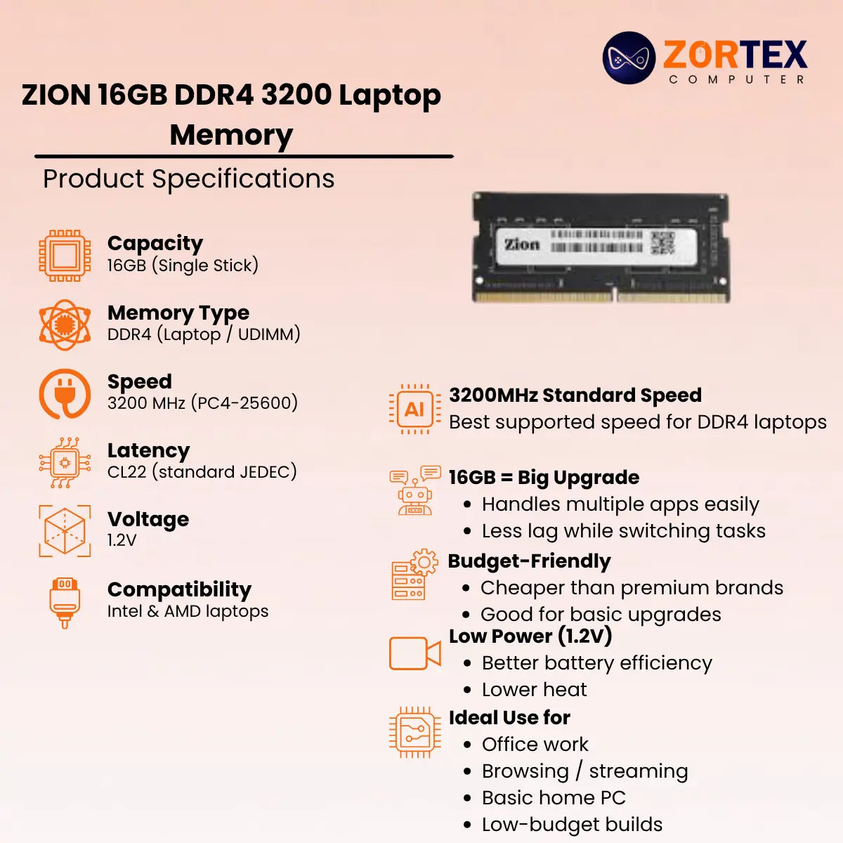 ZION 16GB DDR4 3200 Laptop Memory