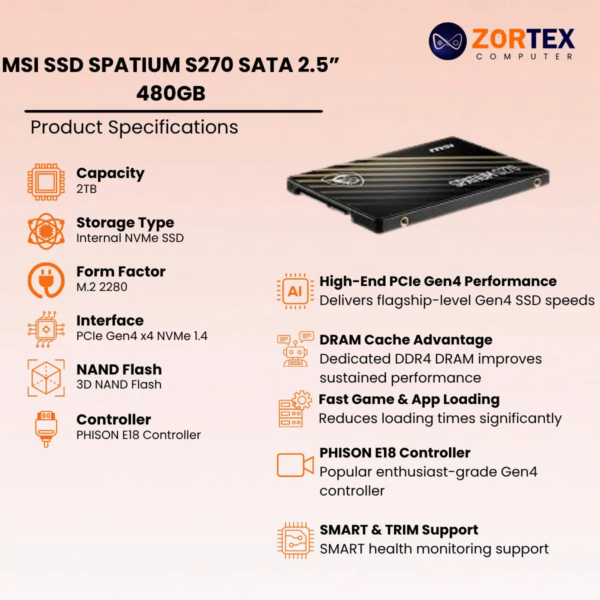 MSI SPATIUM S270 480GB SATA 2.5 SSD