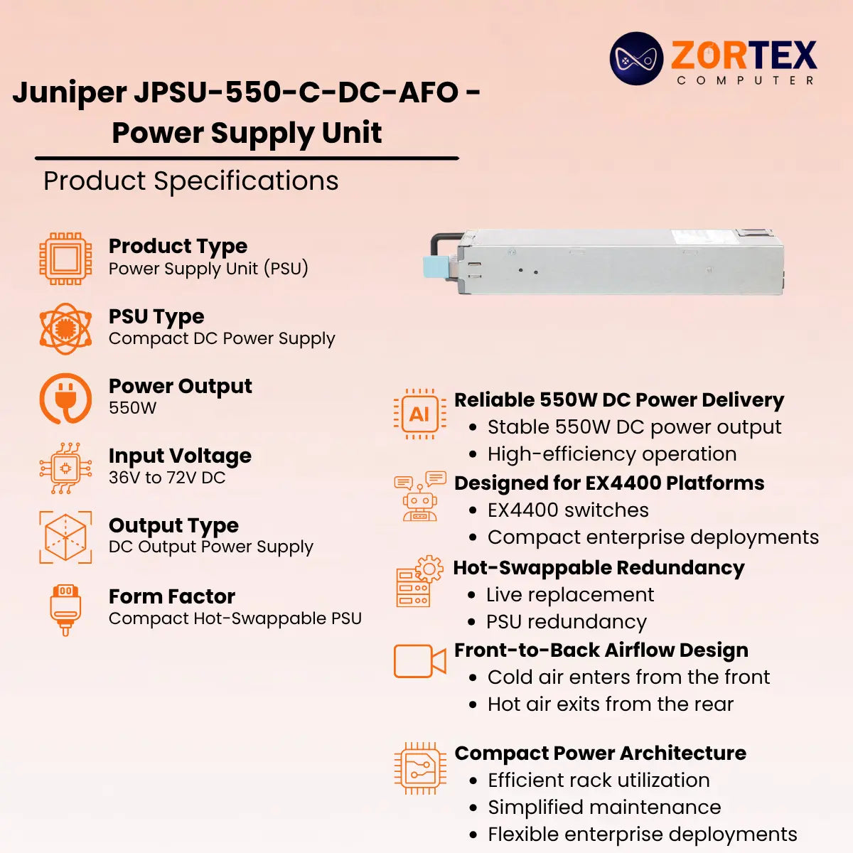 Juniper JPSU-550-C-DC-AFO - Power Supply Unit