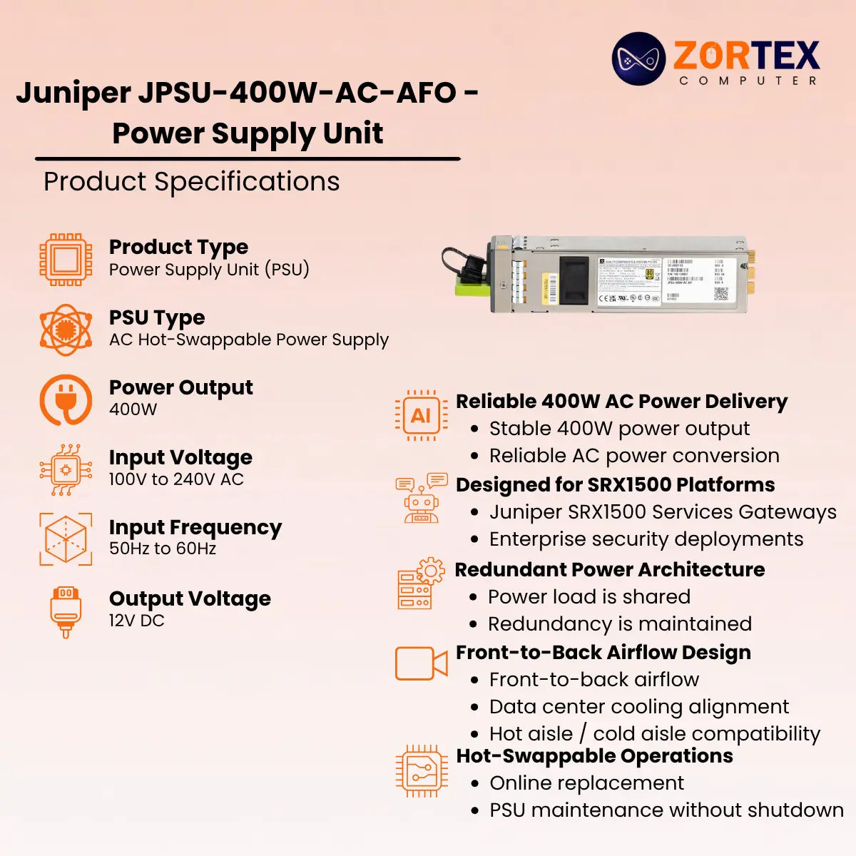 Juniper JPSU-400W-AC-AFO - Power Supply Unit