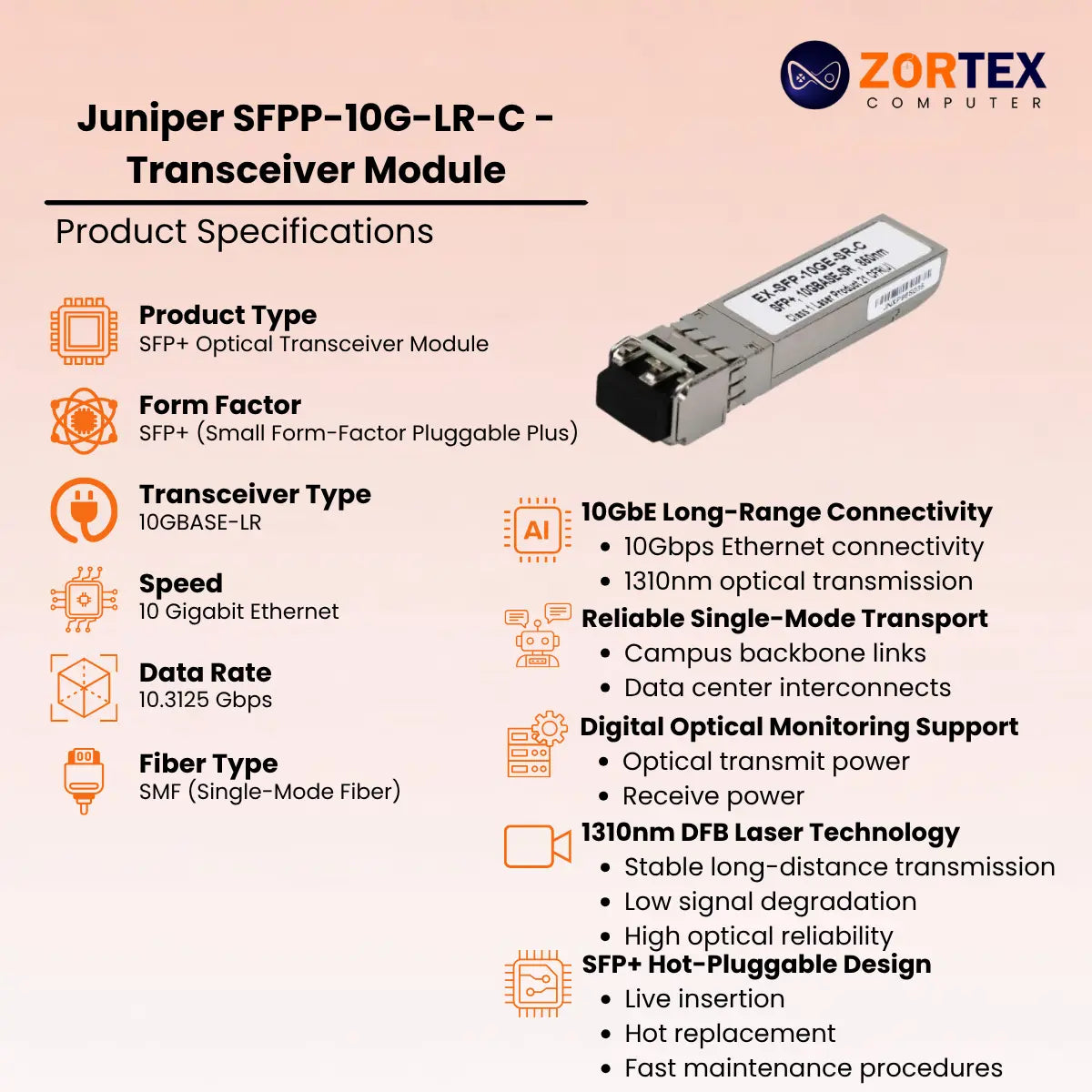 Juniper SFPP-10G-LR-C - Transceiver Module