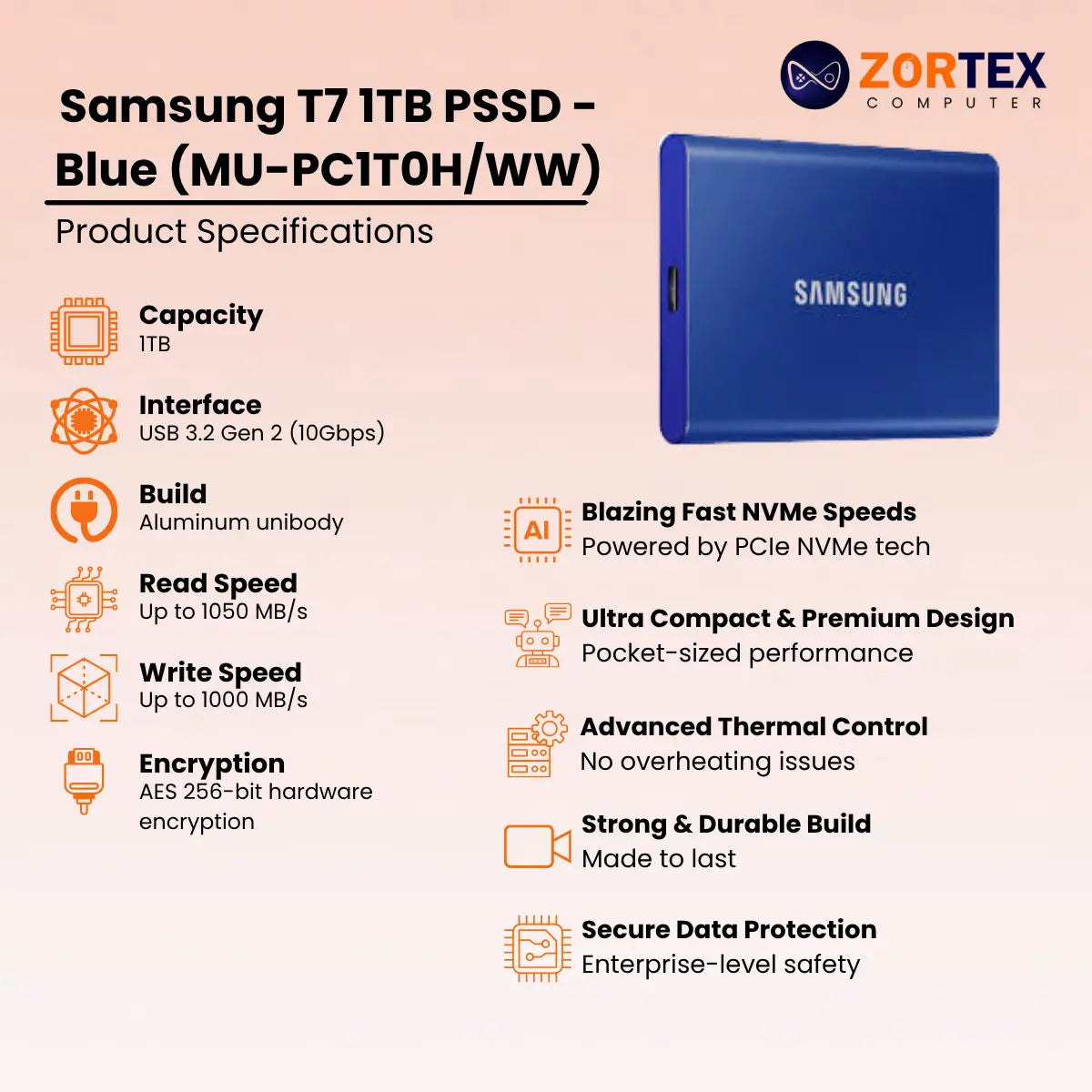 Samsung T7 1TB PSSD - Blue (MU-PC1T0H/WW)