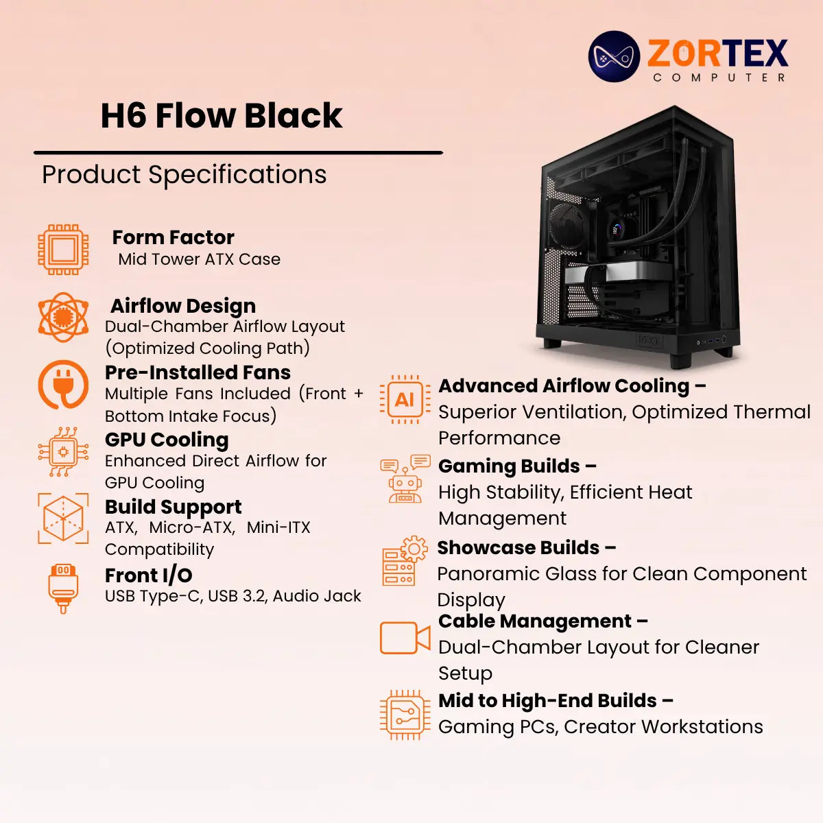 NZXT H6 Flow Black PC Case