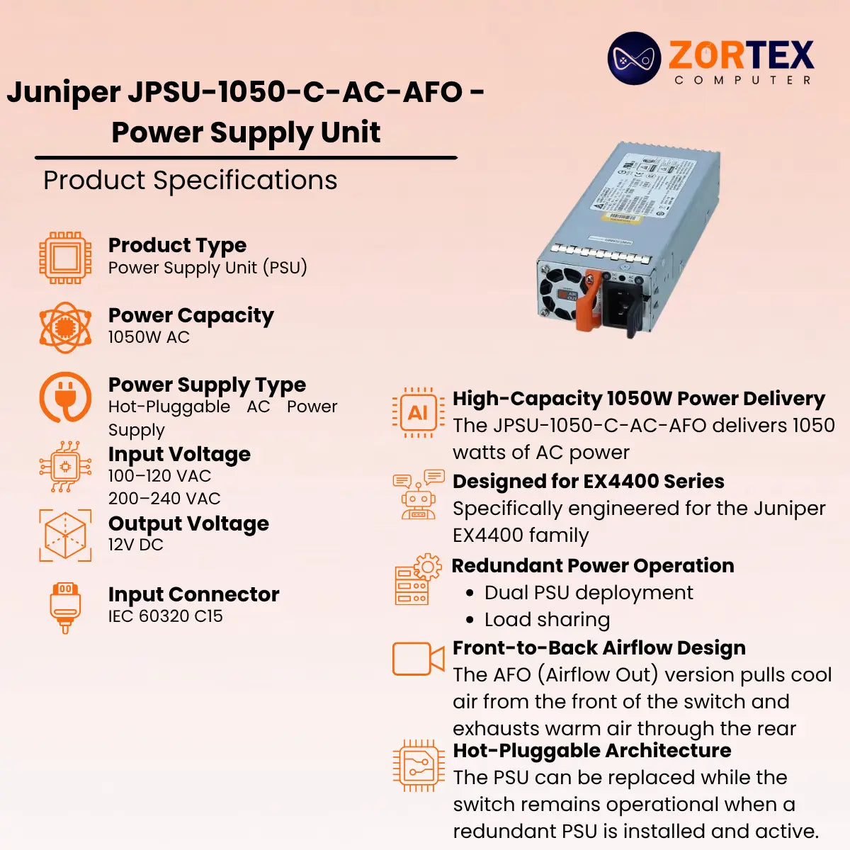 Juniper JPSU-1050-C-AC-AFO - Power Supply Unit