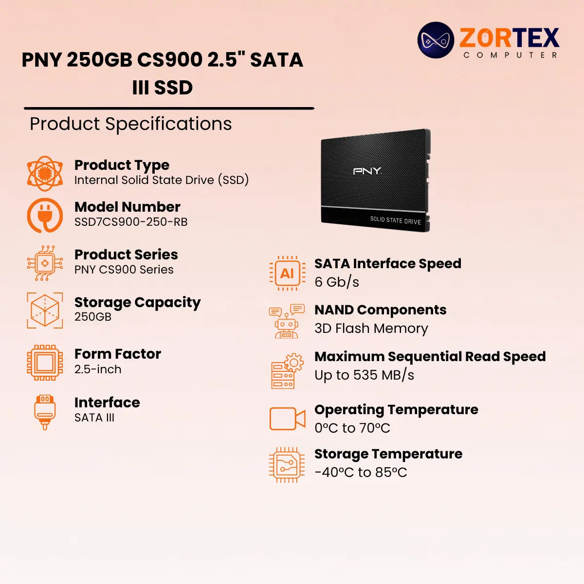 PNY 250GB CS900 2.5" SATA III SSD