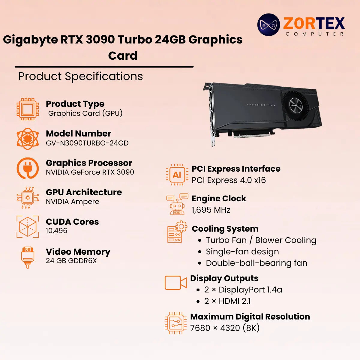 Gigabyte RTX 3090 Turbo 24GB Graphics Card GV-N3090TURBO-24GD