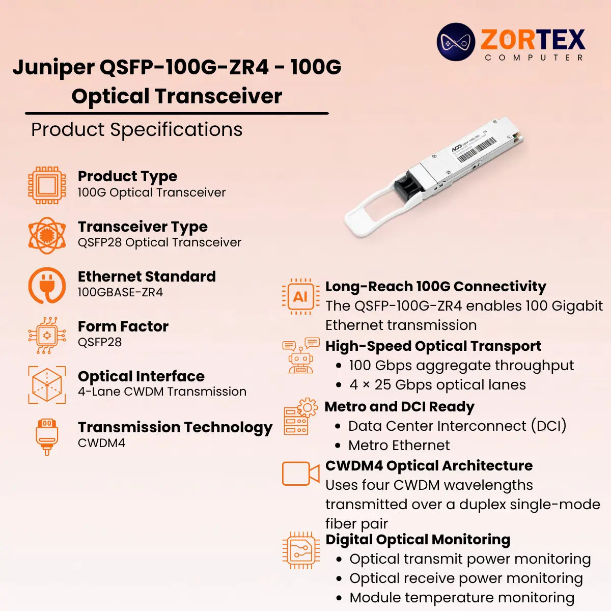 Juniper Qsfp 100G Zr4 100G Optical Transceiver Juniper networking hardware image 2