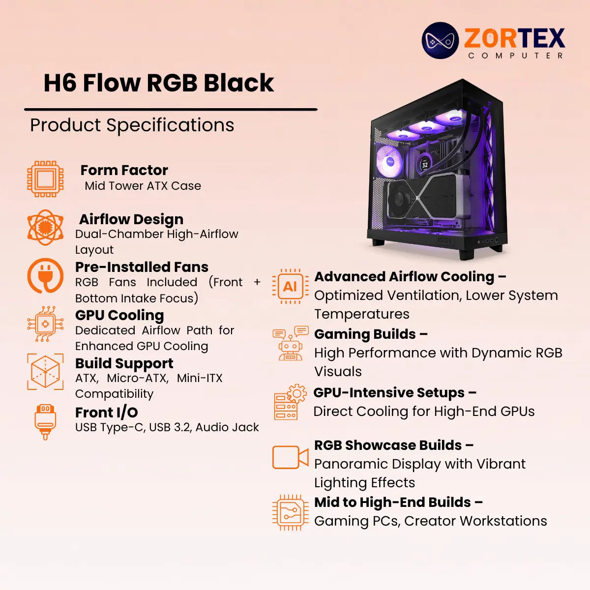 NZXT H6 Flow RGB Black PC Case