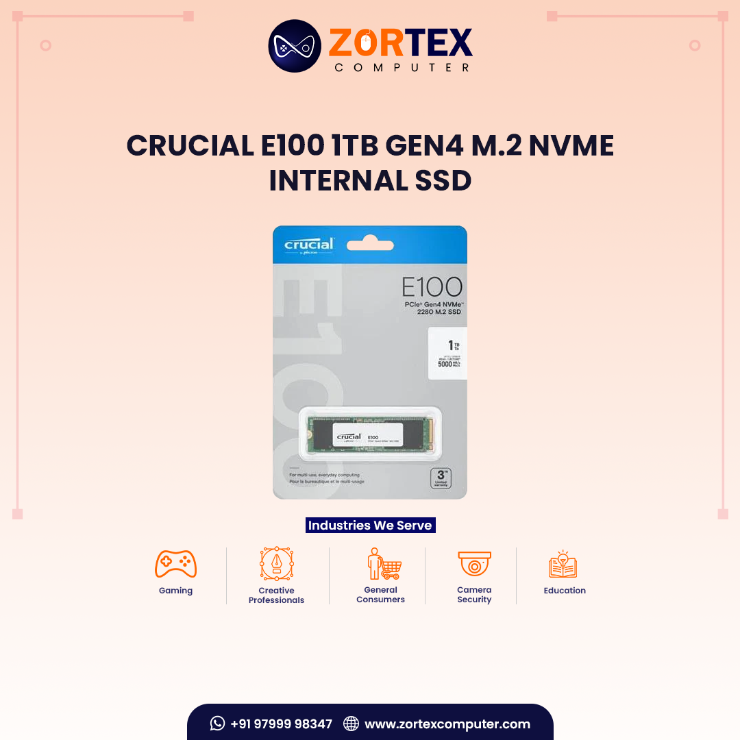 Crucial E100 1TB Gen4 M.2 NVMe Internal SSD