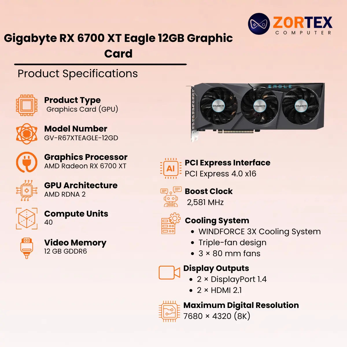 Gigabyte RX 6700 XT Eagle 12GB Graphic Card GV-R67XTEagle-12GD