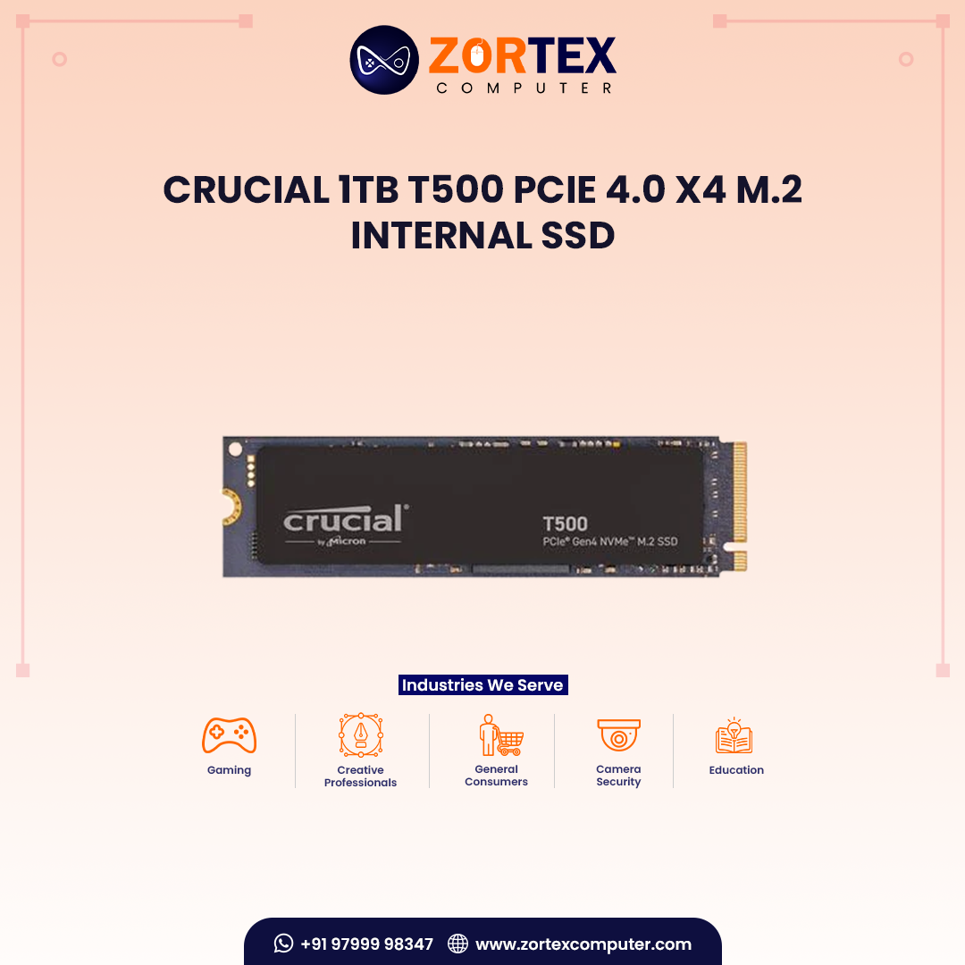 Crucial 1TB T500 PCIe 4.0 x4 M.2 Internal SSD