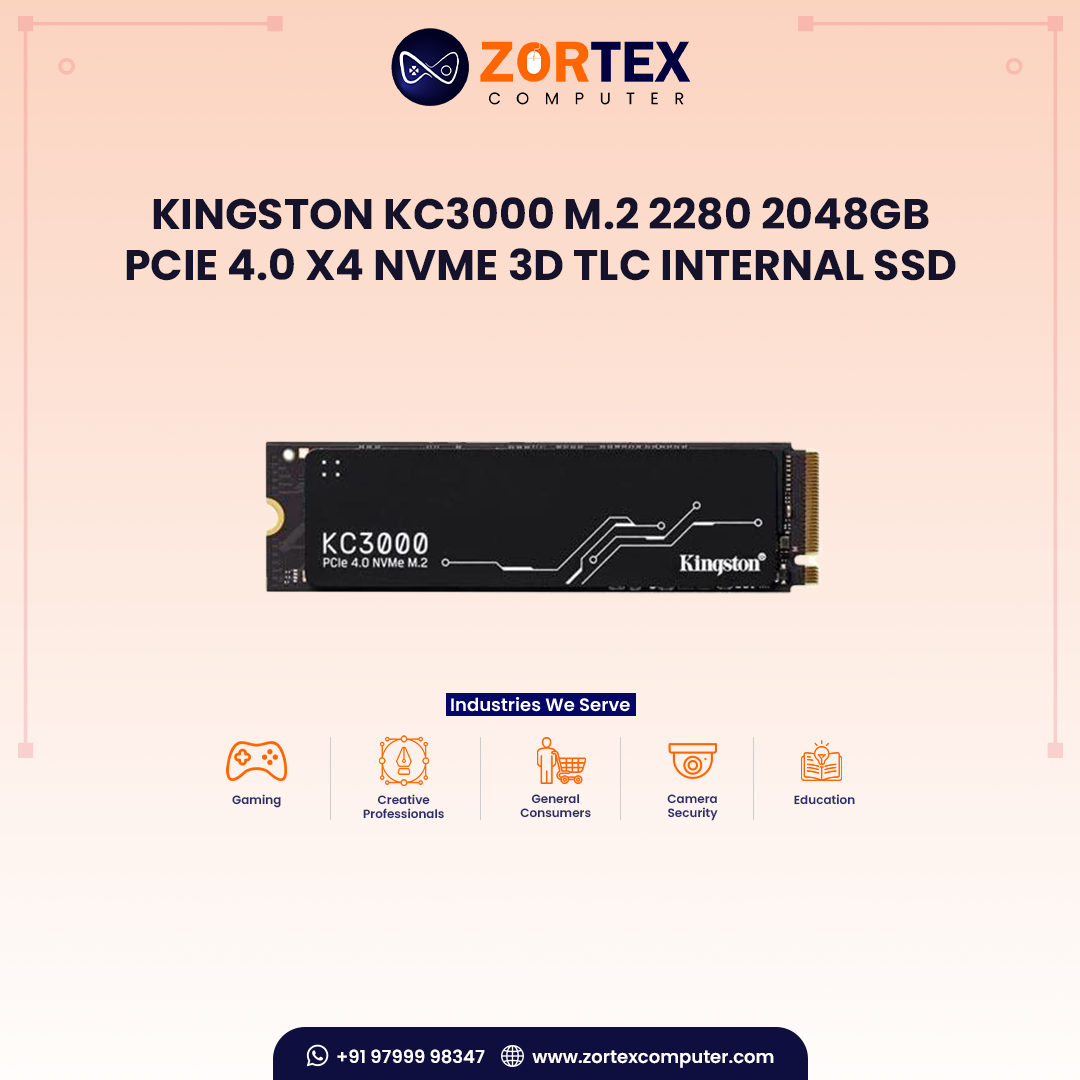 Kingston KC3000 M.2 2280 2048GB PCIe 4.0 x4 NVMe 3D TLC Internal SSD