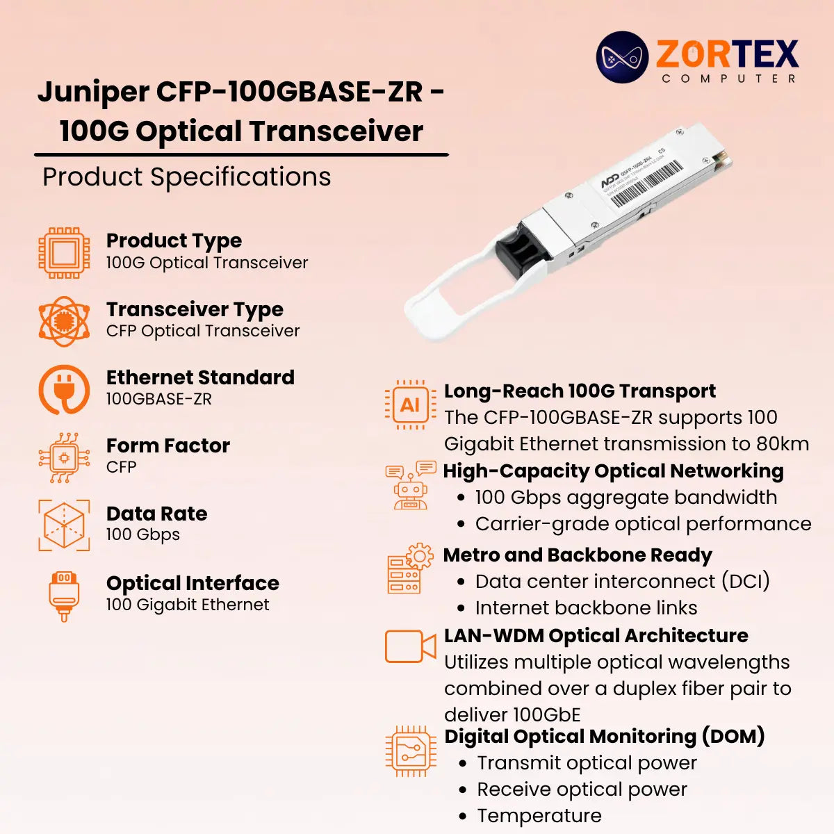 Juniper CFP-100G BASE-ZR - 100G Optical Transceiver