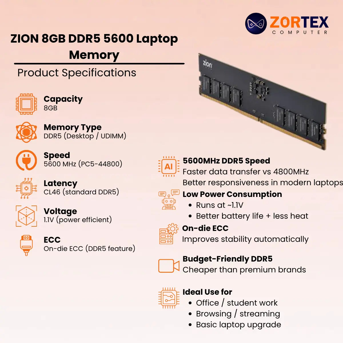 ZION 8GB DDR5 5600 Laptop Memory