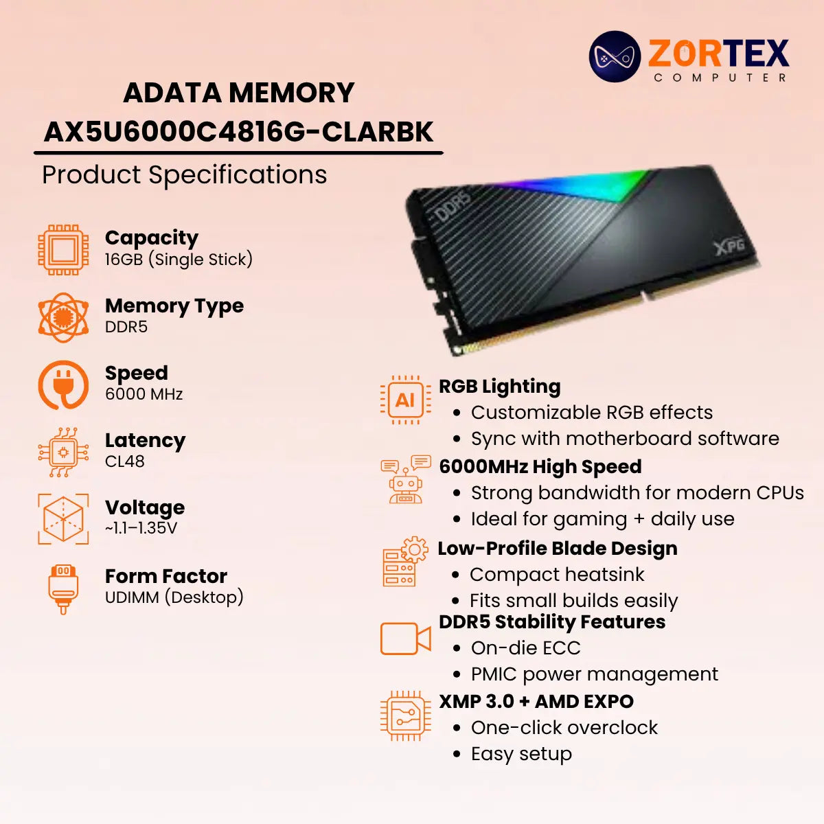 ADATA MEMORY AX5U6000C4816G-CLARBK