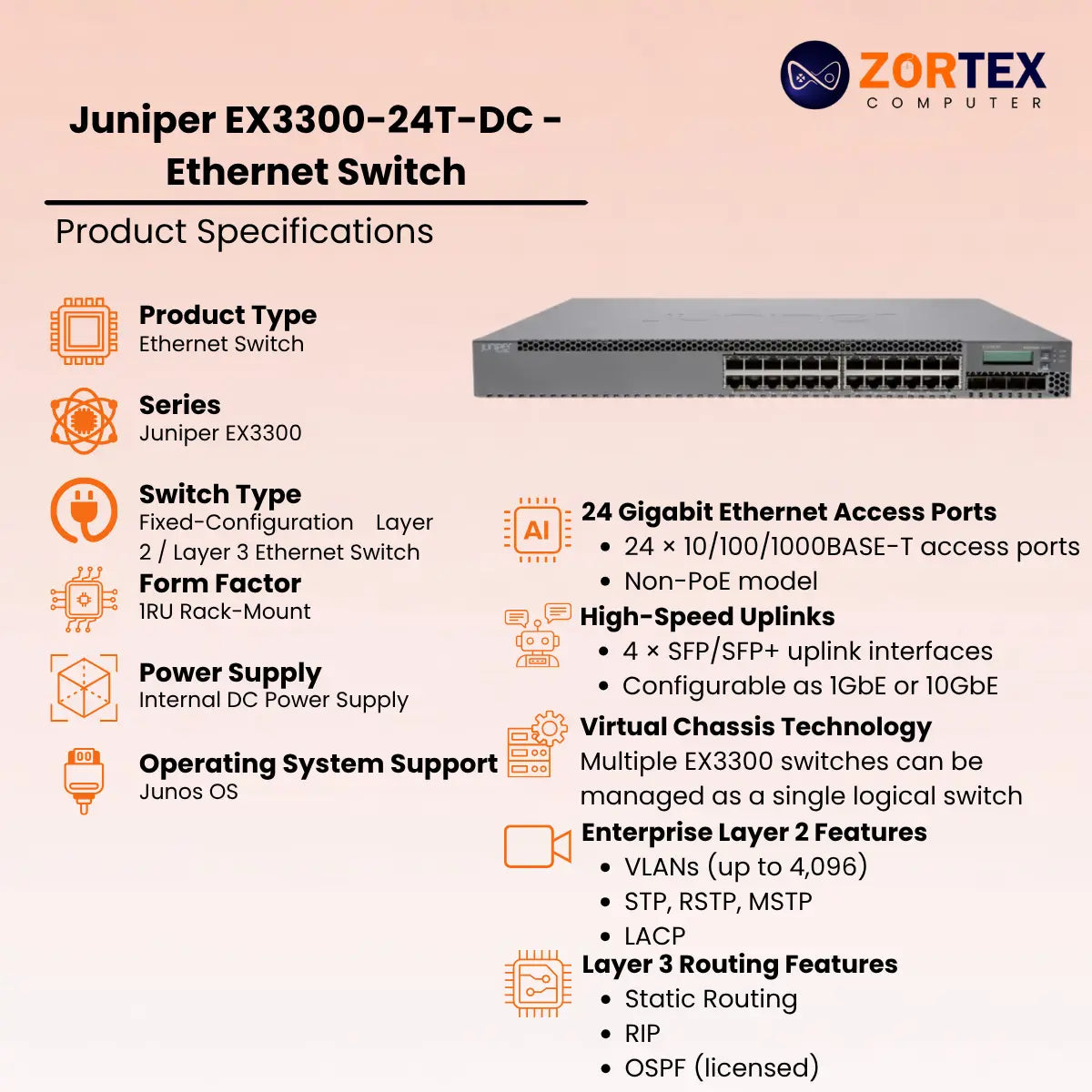 Juniper Ex3300 24T Dc Ethernet Switch Juniper networking hardware image 2