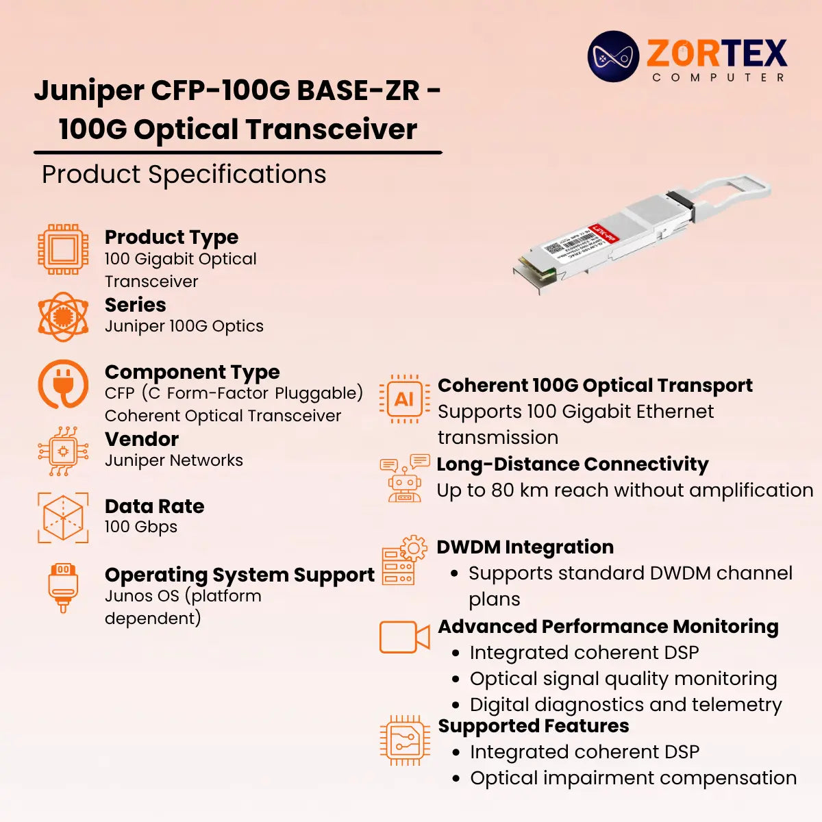Juniper Cfp 100Gbase Zr 100G Optical Transceiver Juniper networking hardware image 2