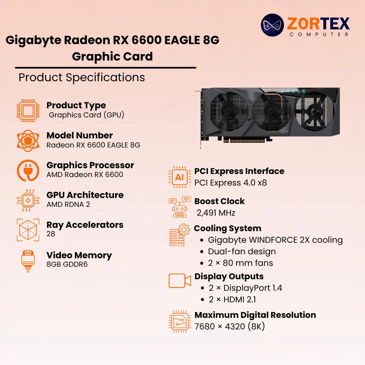 Gigabyte Radeon RX 6600 EAGLE 8G Graphic Card GV-R66EAGLE-8GD