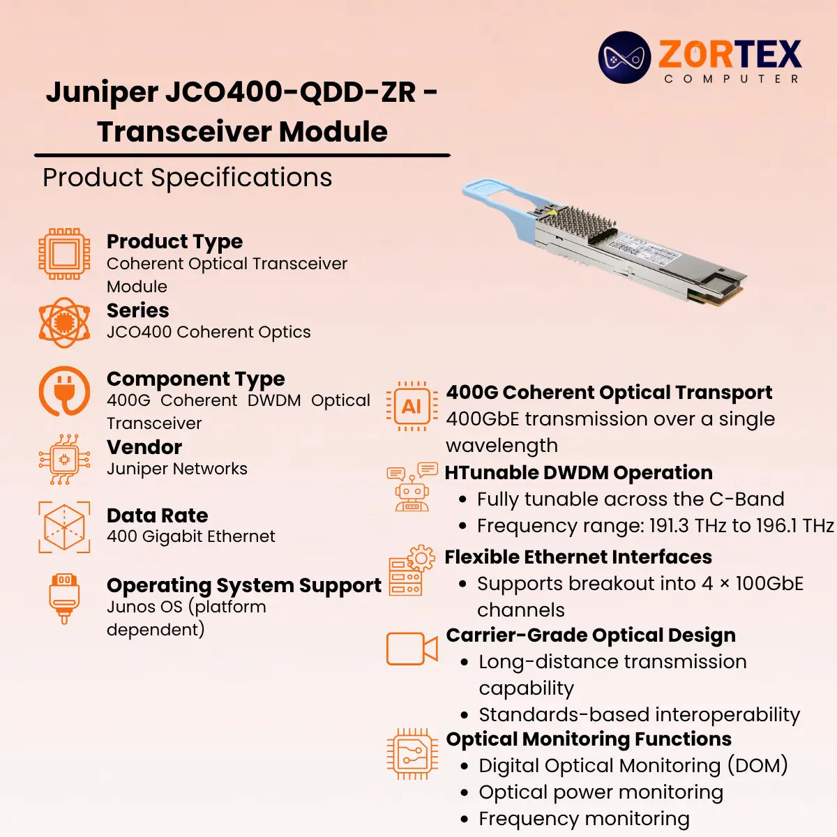 Jco400 Qdd Zr Transceiver Module Juniper networking hardware image 2