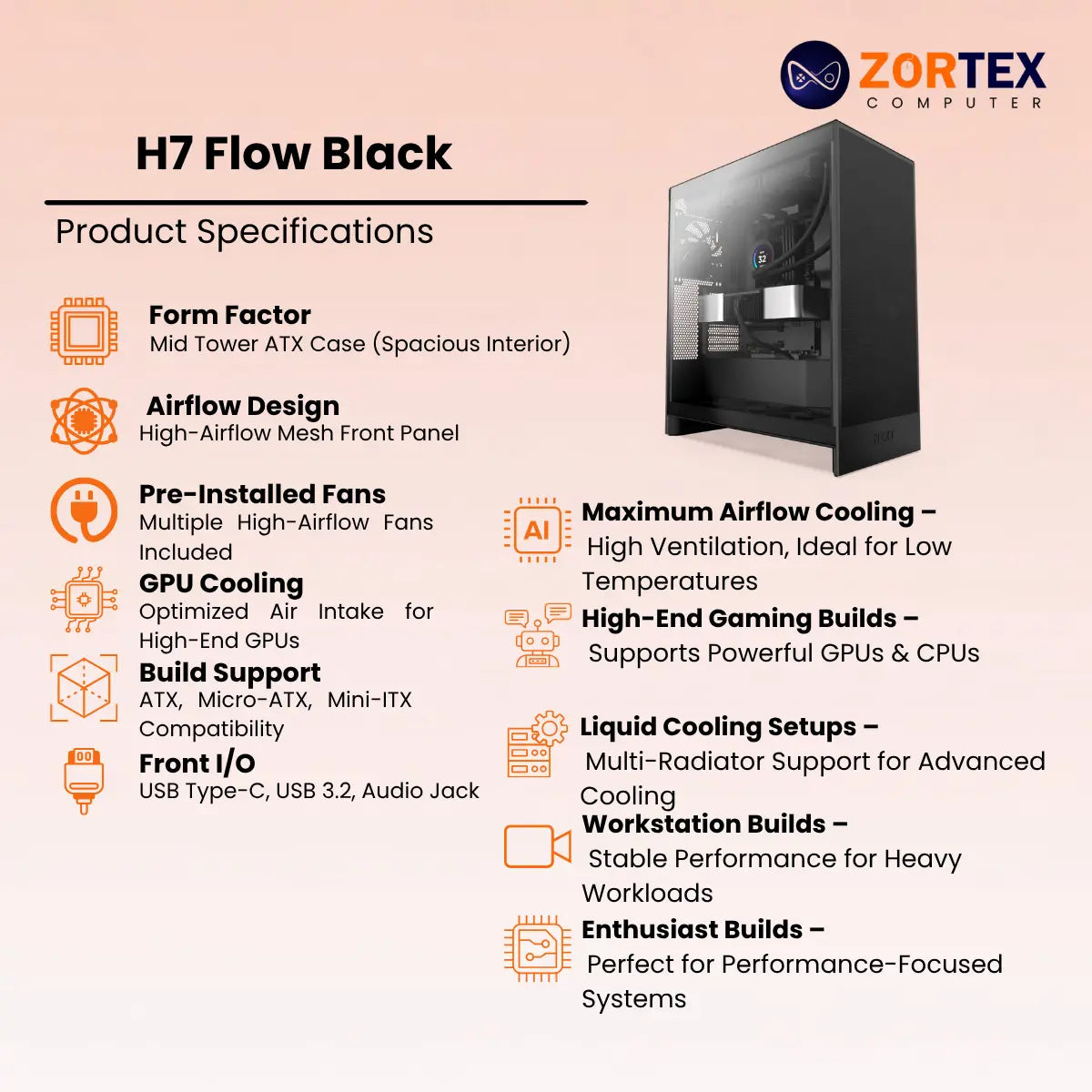 NZXT H7 Flow Black PC Case