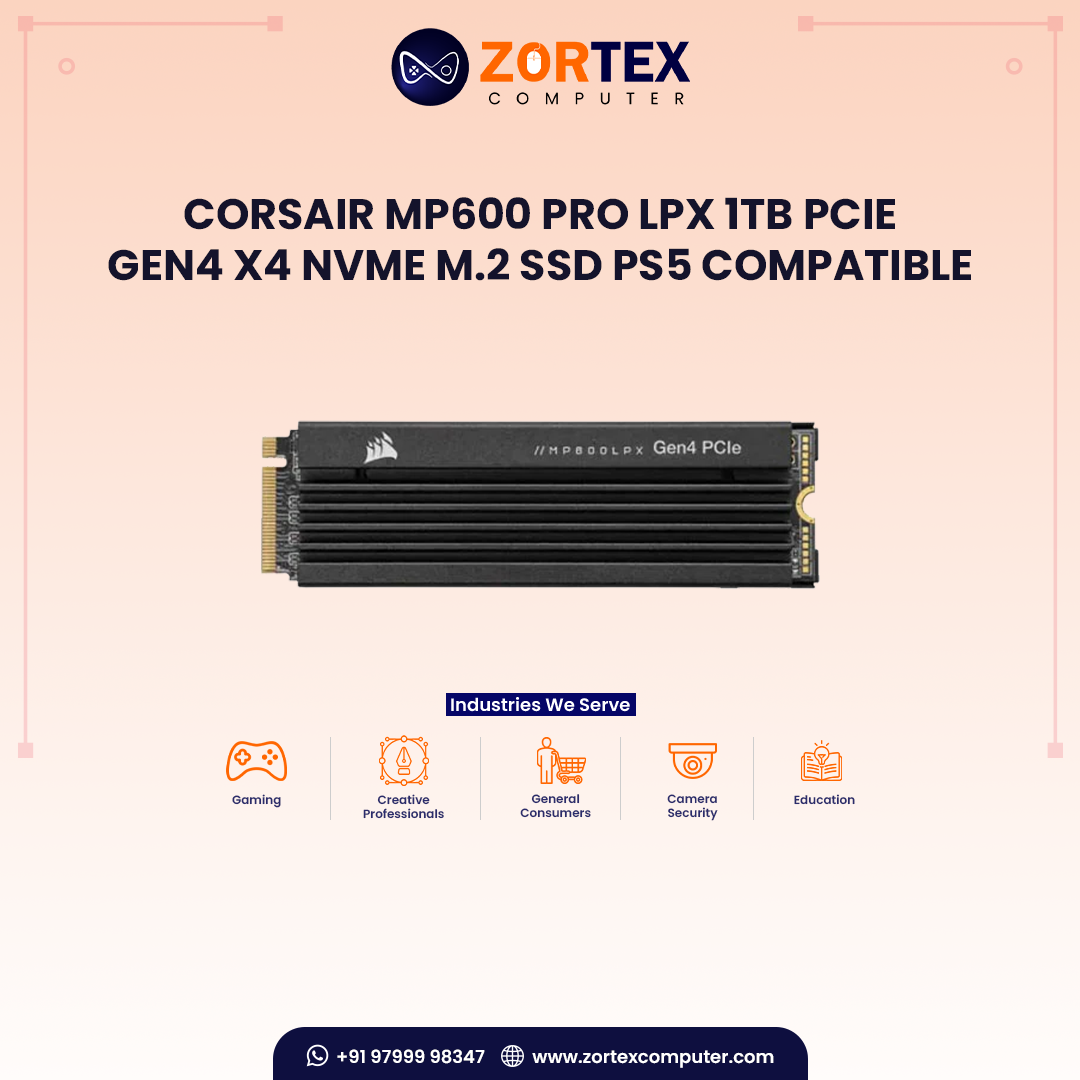 Corsair MP600 PRO LPX 1TB PCIe Gen4 x4 NVMe M.2 SSD PS5 Compatible