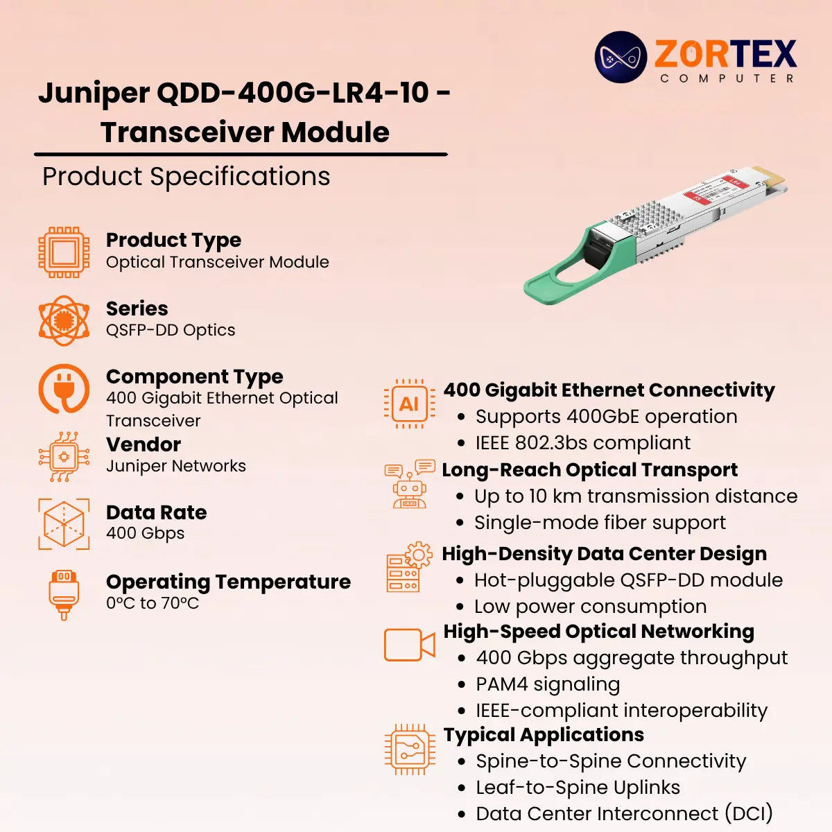 Qdd 400G Lr4 10 Transceiver Module Juniper networking hardware image 2