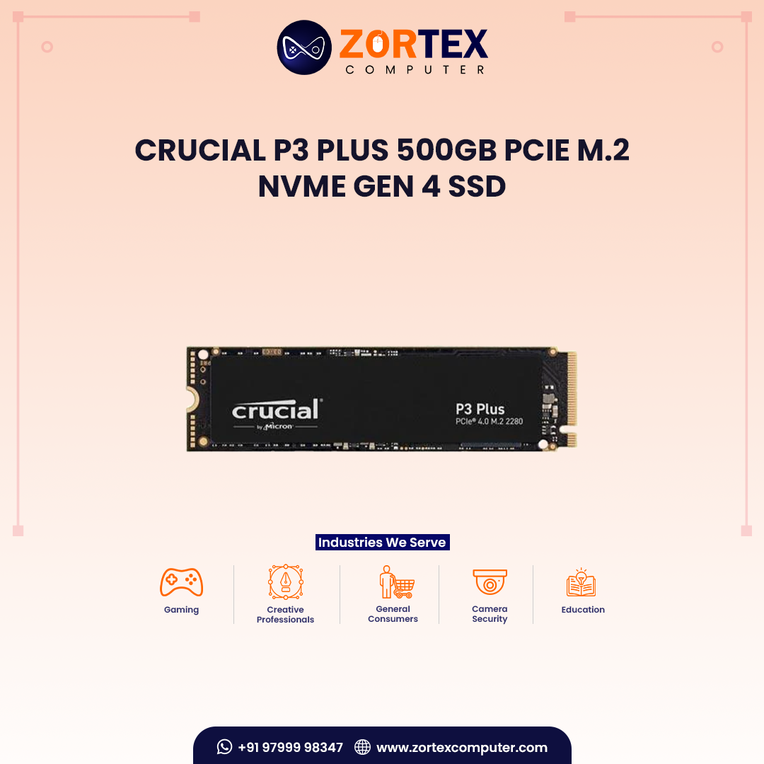Crucial P3 Plus 500GB PCIe M.2 NVMe Gen 4 SSD