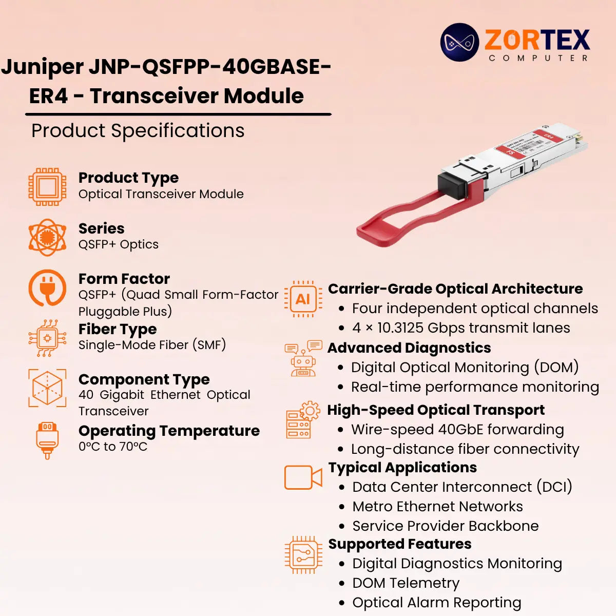 Jnp Qsfpp 40Gbase Er4 Transceiver Module Juniper networking hardware image 2