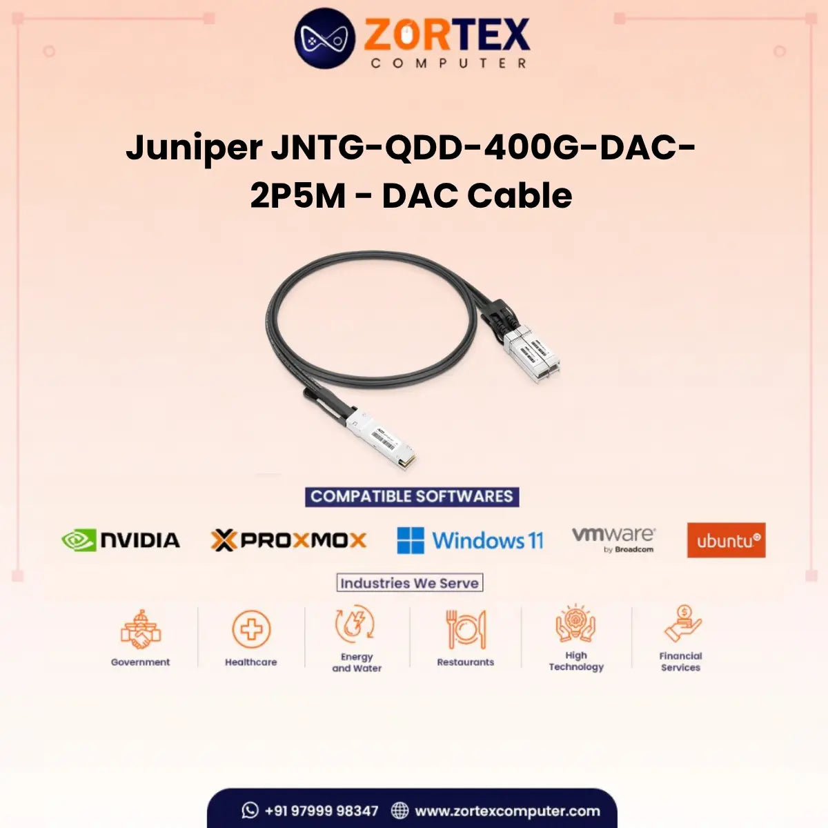 Jntg Qdd 400G Dac 2P5M Dac Cable Juniper networking hardware image