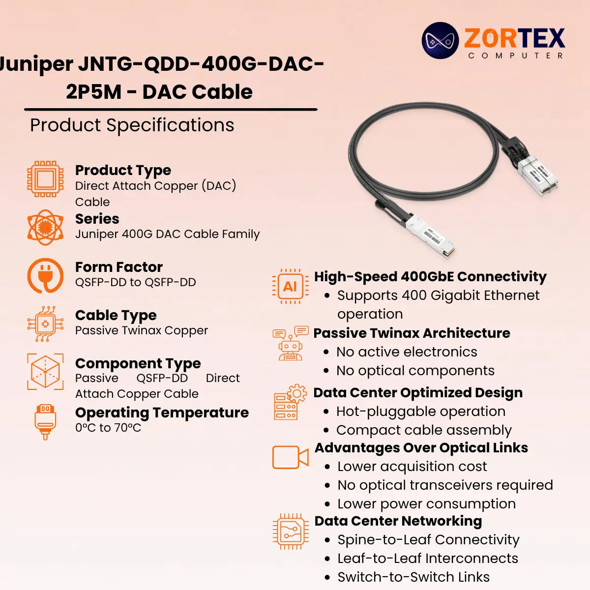 Jntg Qdd 400G Dac 2P5M Dac Cable Juniper networking hardware image 2