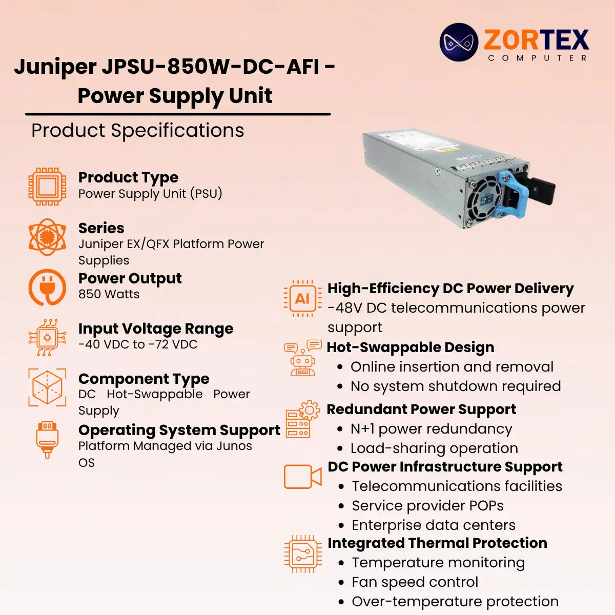 Jpsu 850W Dc Afi Power Supply Unit Juniper networking hardware image 2