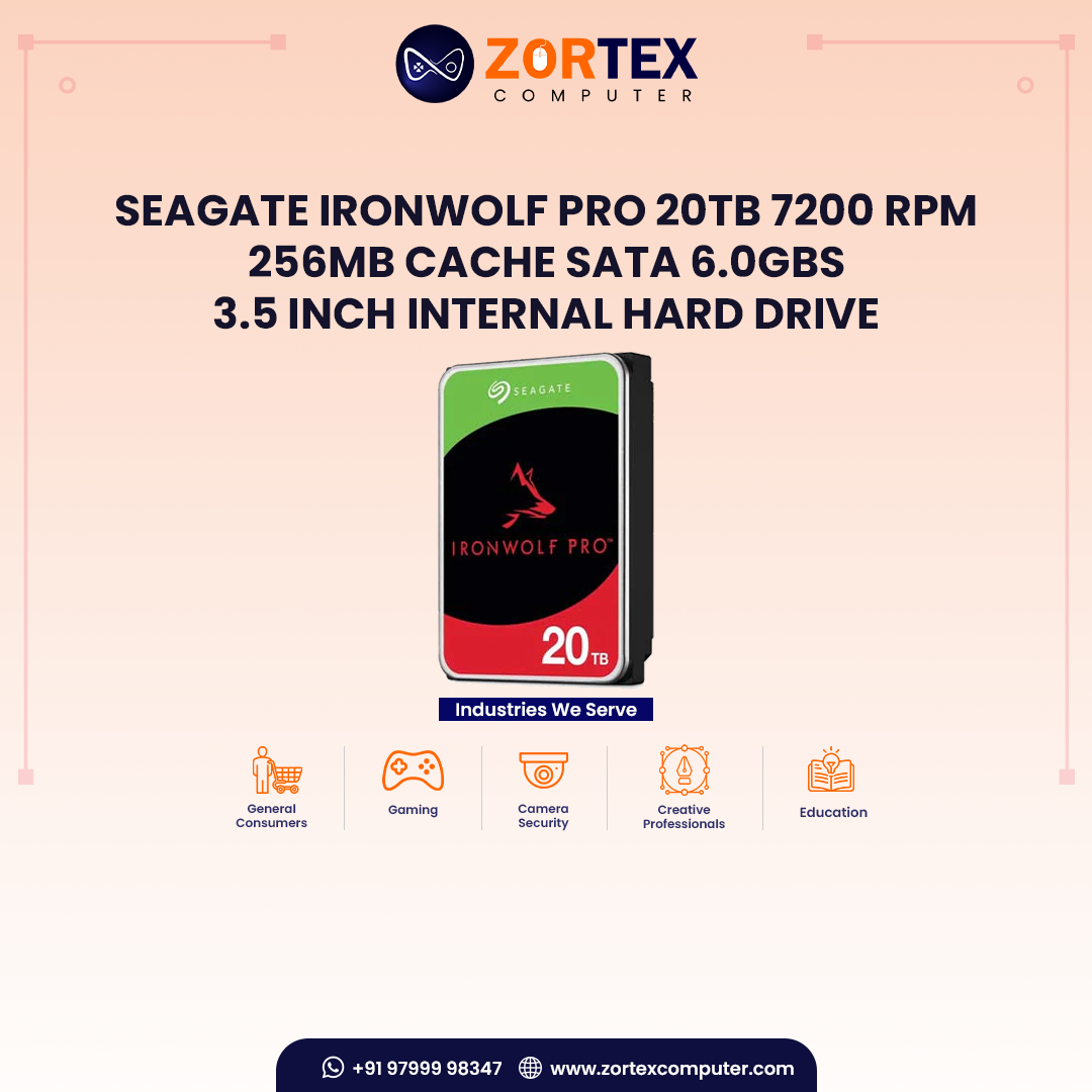 Seagate IronWolf Pro 20TB 7200 RPM 256MB Cache SATA 6.0Gbs 3.5 inch Internal Hard Drive