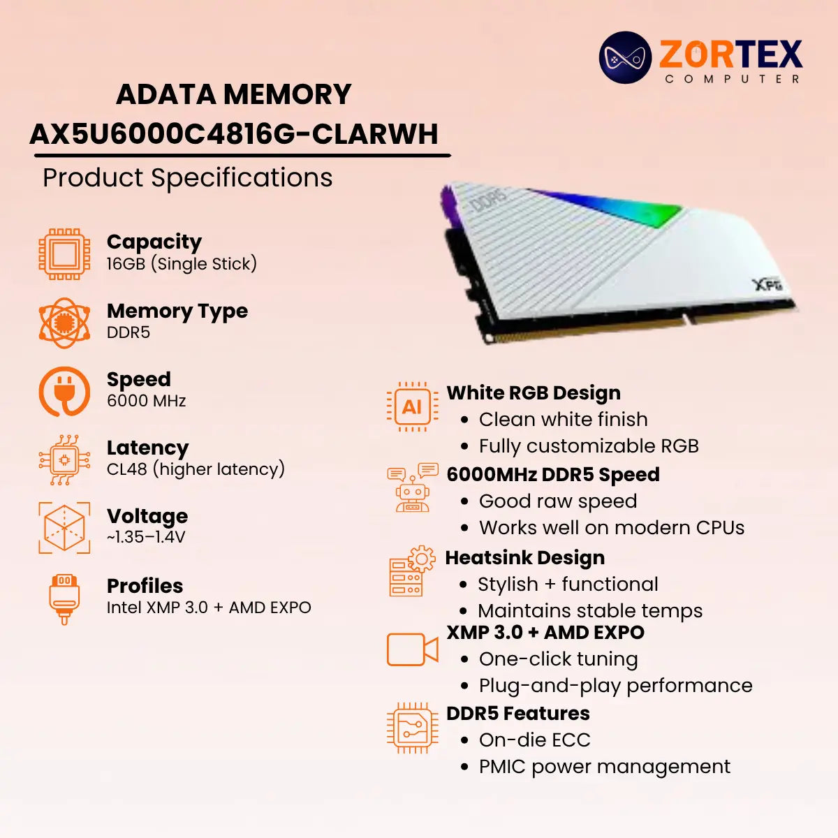 ADATA MEMORY AX5U6000C4816G-CLARWH