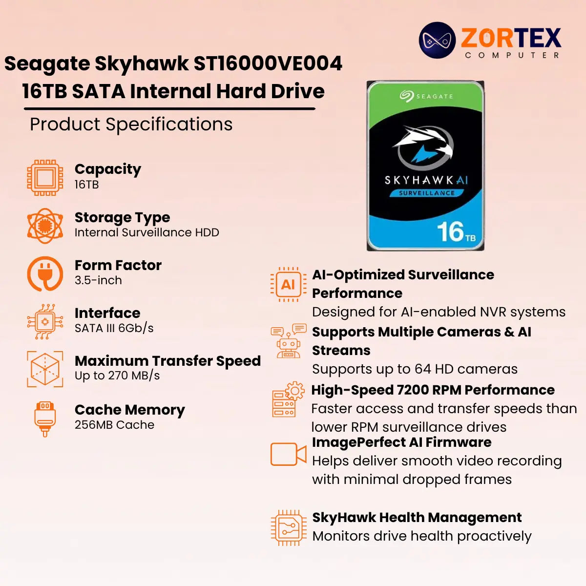 Seagate Exos X24 ST16000NM002H 16TB 3.5-Inch Enterprise SATA Hard Drive