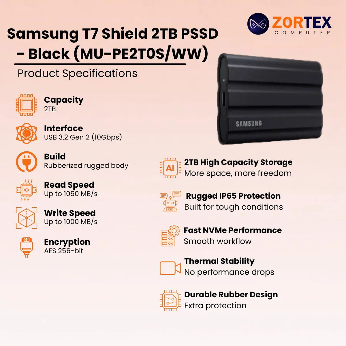 Samsung T7 Shield 2TB PSSD - Black (MU-PE2T0S/WW)