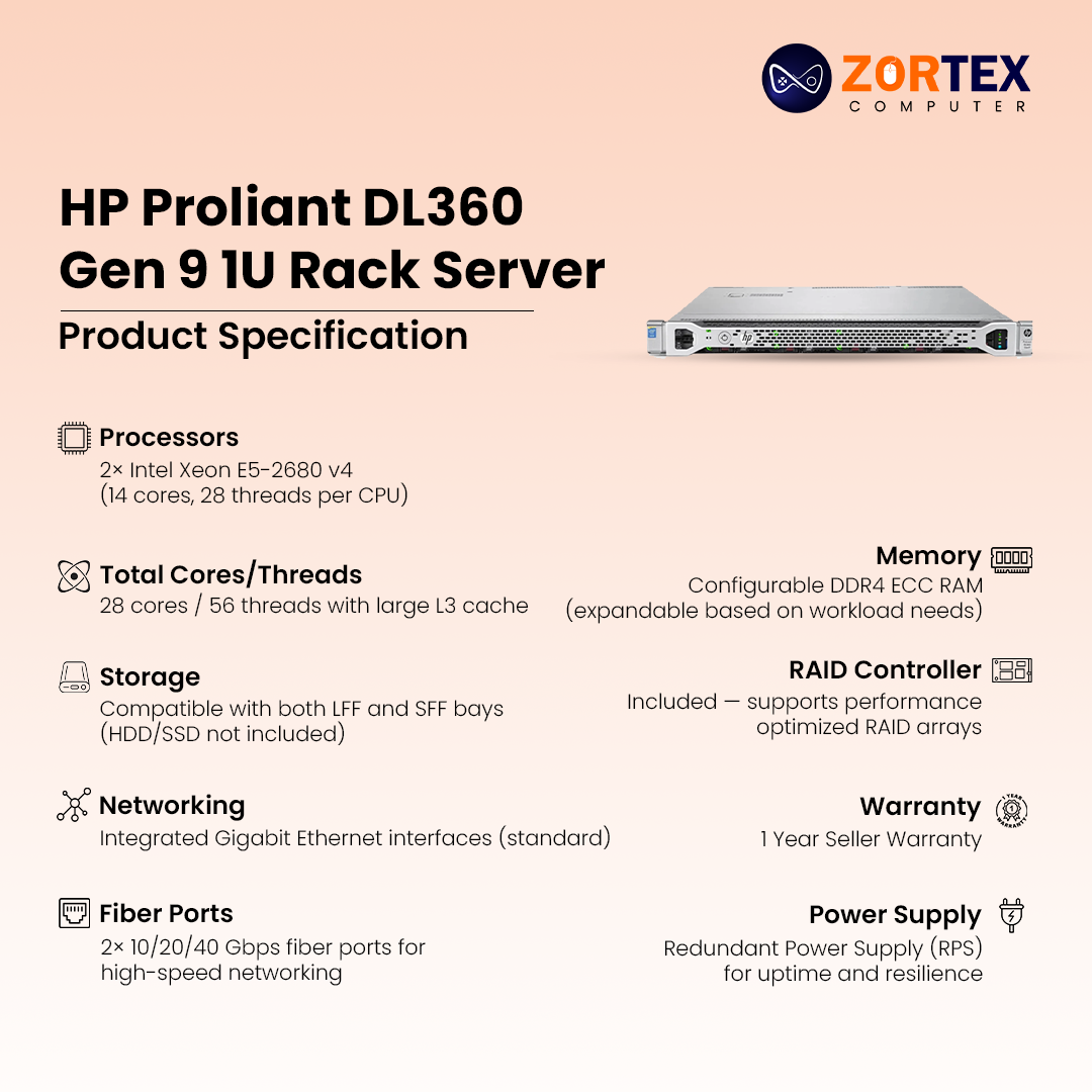 HP ProLiant DL360 Gen 9  1U Rack server