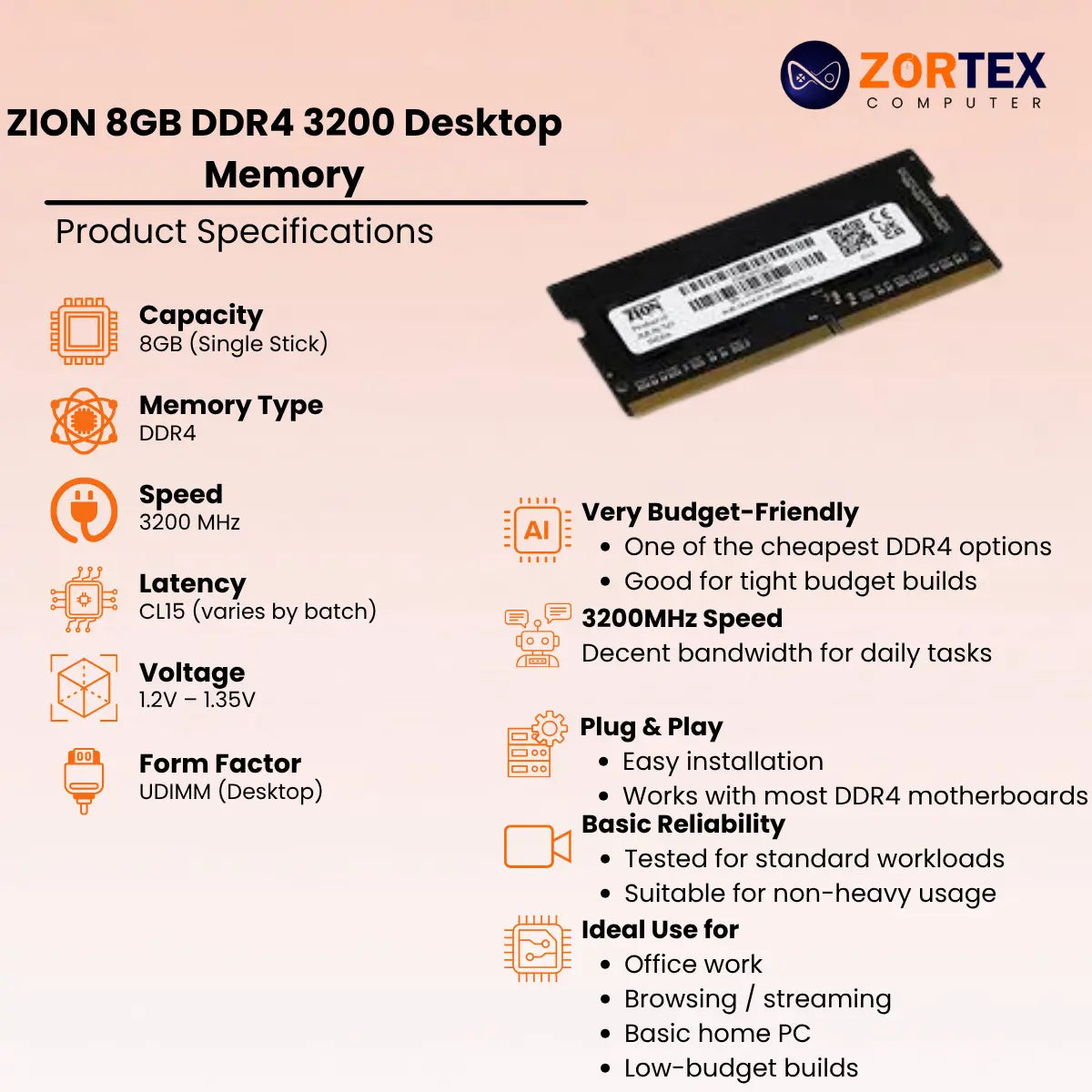 ZION 8GB DDR4 3200 Desktop Memory